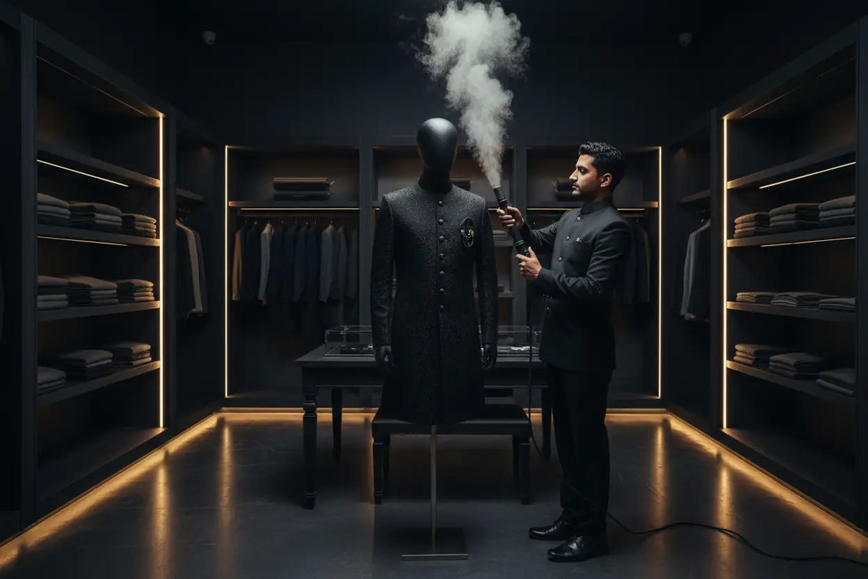 Suit steamed on a mannequin