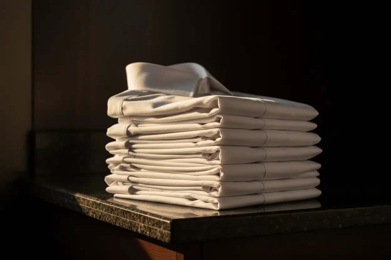 Stack of neatly folded white shirts